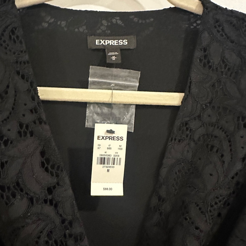 Express Lace V-Neck Long Sleeve Tie Waist Peplum Top - Picture 11 of 16
